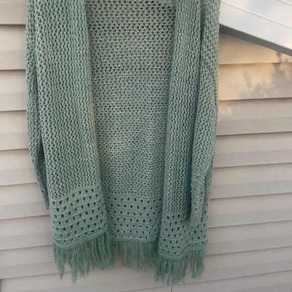 Mint Green BOHO Audrey Parks Fringe Sweater - great color! - Like New! - Picture 2 of 6
